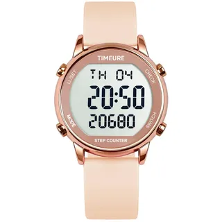 Schrittzähleruhr für Damen, Schrittzähler zum Gehen, Keine App/Telefon erforderlich, wasserdichter Fitness-Kalorientracker, Distanzverfolgung, Alarm, große Digitalanzeige, Uhr, TU-2509 (rosa)