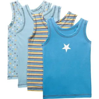 Erwin Müller Unterhemd Jungen-Unterhemd 4er-Pack Single-Jersey Uni blau|gelb 110/116