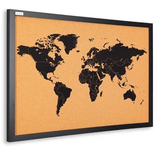 ALLboards Korktafel WELTKARTE, lackierter Holzrahmen, SCHWARZ, 60x40 cm