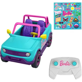 Hot Wheels Ferngesteuertes Auto, Barbie Ferngesteuerter SUV mit Aufklebern, kann 2 Barbie-Puppen Plus Zubehör aufnehmen, individuelle Gestaltung durch aufklebbare Sticker, HTP53