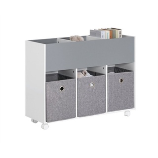 SoBuy Kinderregal mit 3 Stoffboxen Bücherregal Kinderzimmer Regal mit Rollen Kinder Aufbewahrungsregal für kinder spielzeug-organizer