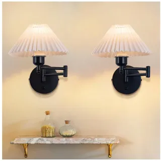 ZMH Wandleuchte Innen Wandlampe Vintage: E27 Retro Lampenschirm Wandbeleuchtung Schwenkbar 40W.MAX Weiß Stoff Wandlicht Flurlampe Wand für Schlafzimmer - Treppenhaus Glaskugel Gold Glas Badezimmer 1 Flammig Modern Beleuchtung Flur(Ohne Leuchtmittel
