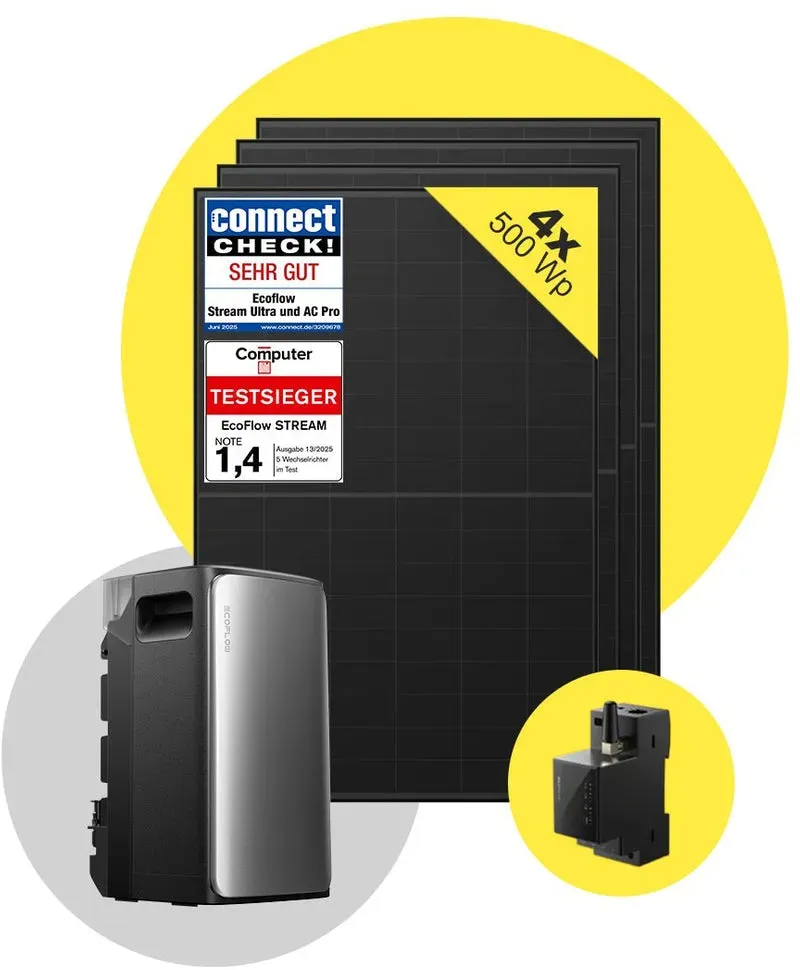 Sicatron 2000 Watt Balkonkraftwerk - 4x 500W Bifazial - Ecoflow Stream Ultra - Mit Smart Meter +49€