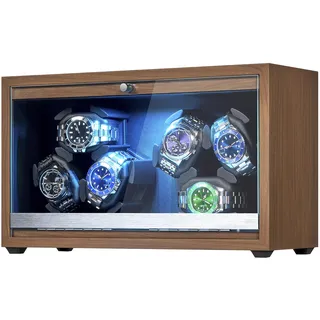ANWBROAD Uhrenbeweger für 6 Uhren Spinner mit LED und Superleisen Mabuchi-Motor Automatik Uhrenbeweger 4 Rotationsmodi Uhrenschüttler Geschenk JWW003A
