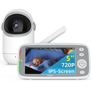 TakTark Babyphone mit Kamera, 5'' 720P IPS Video Baby Monitor with Camera mit Rotation Pan-Tilt 300° Kamera Babyphone mit VOX, Gegensprechfunktion, Nachtsicht, Temperaturüberwachung