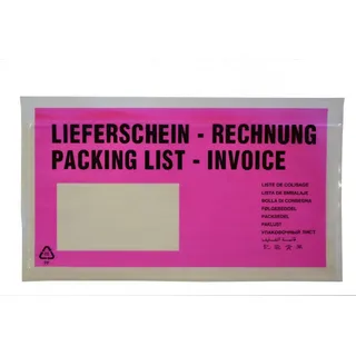 DM Folien Lieferscheintaschen DIN lang / "Lieferschein-Rechnung" / Farbe: pink,