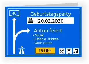 Einladungskarte Geburtstag: Autobahn mit Foto in Blau