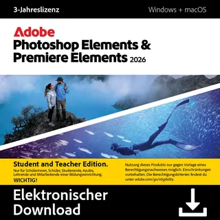 Adobe Photoshop & Premiere Elements 2026 | Lehrer & Studenten | Download-Code