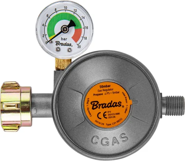 Gasdruckminderer 50 mbar mit Manometer & EFV-Ventil