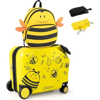 Costway 2tlg Kinderkoffer + Rucksack, Kindertrolley mit Rollen und wasserdichter Hartschale,