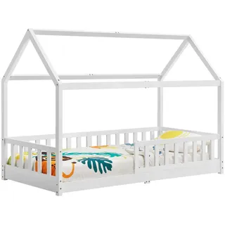 90 x 200 cm mit Matratze, Lattenrost & Dach - Bett Weiß