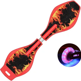 ERNAN Waveboard- Compact Lightweight Caster Board Kids/Teens. Waveboard Kinder Street Surfen Caster Torsion Skateboard Double Decks Casterboards Mit LED Leuchtrollen (Flame red)