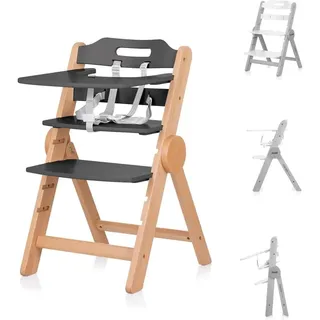 Chipolino Kinderhochstuhl Cacao Holz, Treppenstuhl, Beinstütze, klappbar, Gurt grau