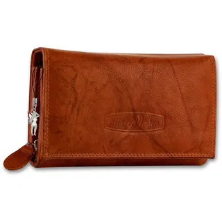 Money Maker Damen Geldbörse - Lang Orange Leder Portemonnaie Damen Geldbeutel mit Reißverschluss, Foto-ID-Fenster, modern, Rindleder