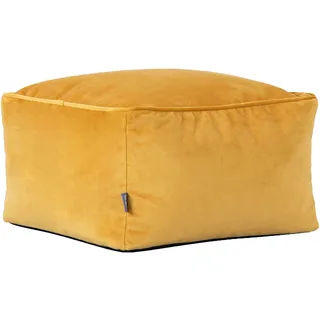 I.C.O.N. Icon Amara Hocker, Gelb, Flauschiger Samt Stoff, Samt Sitzsack, Sitzpuff Hocker mit Füllung, Fußhocker für das Wohnzimmer, Deko Wohnzimmer