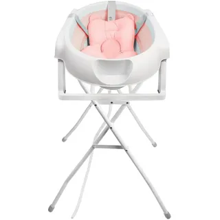 Baby Badewanne Faltbare Babybadewanne, Baby Bathtub Babywanne Wanne Faltbar mit Badewannenhocker, Rutschfeste Tragbare Reisedusche Badebecken Duschwanne für Neugeborene (Rosa, mit Ständer, 66*61*82cm)