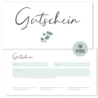 Things of Happiness Geschäftspapier 50 Blanko Gutscheine zum Ausfüllen, Gutscheinkarten, Geschenkgutschein für Nagelstudio, Friseur, Massage, Kosmetik grün