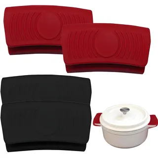 2 Paar Topfgriff Hitzeschutz,Silikon Topflappen,Topfgriff,Silikon Topfgriffe,Silikongriffe Für Töpfe, Anti-Rutsch Isoliert,Für Ofenschalen Gusseiserne Bratpfannen Küche Kochen Backen (Schwarz, Rot)