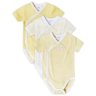 stellou & friends Baby 100% Bio-Baumwoll Wickelbody 3er Set, kuschelweiche und hochwertige Kinder Kleidung für Jungs und Mädchen mit schönen Prints Kurzarm Pastellgelb 50-56 - 50-56
