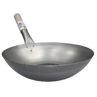 yoaxia ® - [ Wok Ø 33 cm flacher Boden ] Asiatische Eisenpfanne/Küchen Wok/Pfanne