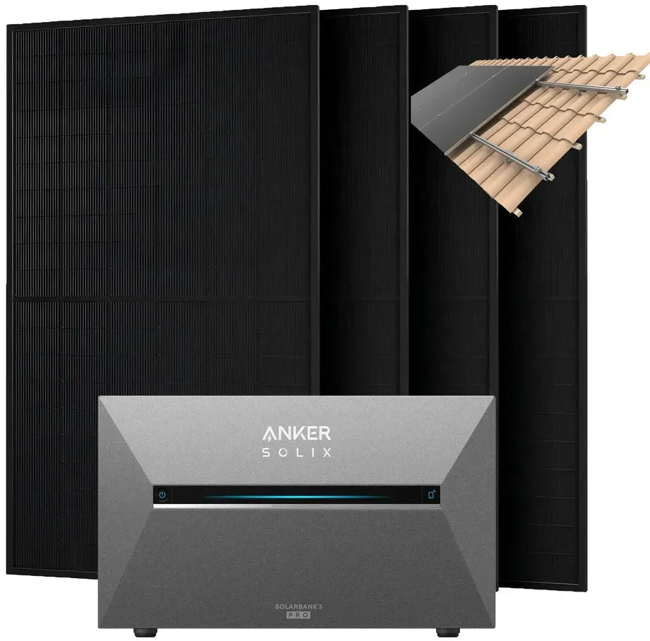 Anker SOLIX 2.000 W Balkonkraftwerk mit Solarbank 3 Pro, 4×500W Modulemit Halterung für Dachziegel
