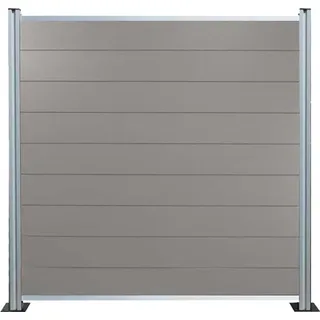 woodstore24 WPC Zaun Komplettset Norderney grau inkl. Start-/Abschlussprofil silber (ohne Pfosten) - Grau