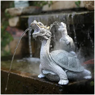 OVOGGPAN Kreative Teichbrunnen mit Drachenkopfschildkröte, Teichspeier für kleine Teiche, Design mit doppeltem Wasserspeier, automatische Zirkulationswasserlandschaftsgestaltung für Koiteiche(Gray)