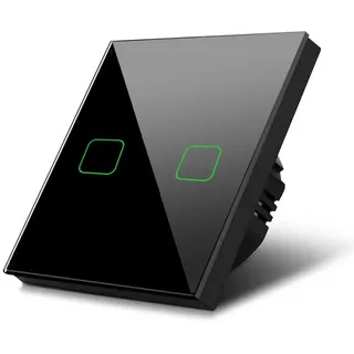 Maclean Brackets Maclean MCE712B 2-Fach Touch Wechselschalter Lichtschalter Kreuzschalter Wandschalter Treppenschalter mit Farbwechsel LED Hintergrundbeleuchtung Einbauschalter (2-Fach Eckig, Schwarz)