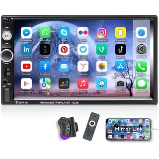 CAMECHO Bluetooth Autoradio 2 Din 7 Zoll Touchscreen MP5 Player FM Radio IOS/Android Telefon Spiegel Link Dual USB AUX TF Anschluss + Lenkradsteuerung