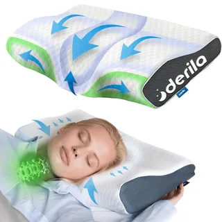 Derila Nackenkissen Kopfkissen, Memory Foam Kissen Original. Ergonomisches Kopfkissen, Nackenstützkissen, Seitenschläferkissen für Seiten, Rücken & Bauchschläfer (Queen, 1er Pack)