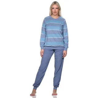 normann Damen Frottee Schlafanzug in edler Streifenoptik, Farbe:blau, Größe:44-46 - 44-46