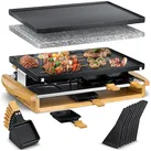 KESSER® Raclette-Grill mit Naturgrillstein, Grillplatte Tischgrill für 8 Personen, Elektrogrill Raclette Grill antihaftbeschichteter Grillplatte, 8 Pfannen und Holzspatel 1200W