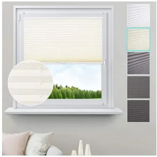 Woltu Plissee ohne Bohren Klemmfix Faltrollo Jalousie, Plisseerollo Crushed Optik Sichtschutz und Sonnenschutz Easyfix lichtdurchlässig Rollo für Fenster