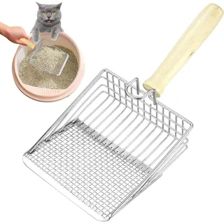 YANGWEN Metall-Katzenklo-Schaufel mit Siebfunktion & Halterung (Holzgriff) Extra Tiefe Schaufel für einfaches Reinigen,Ideal für Katzenstreu, Haustierkot & Katzensand