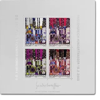 Briefmarkenblock Hundertwasser "Imagine Tomorrow's World - Blue Blues" in reinem Silber