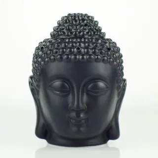 Mayco Bell Keramik Aromatherapie Ölbrenner Buddha Kopf Aroma Ätherisches Öl Diffusor Indischer Weihrauch Buddha Tibetisches Räuchergefäß S (Schwarz)