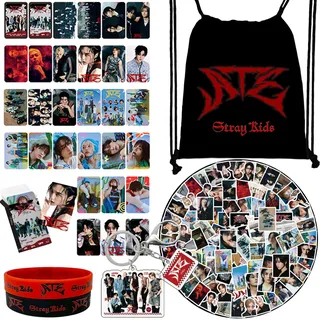 Stray Kids Geschenk-Set Fanartikel, ATE Fans Geschenk Set Stray Kids ATE Merch, Kpop Merchandise Schlüsselbund, LOMO-Karte Silikonarmbänder Rucksack
