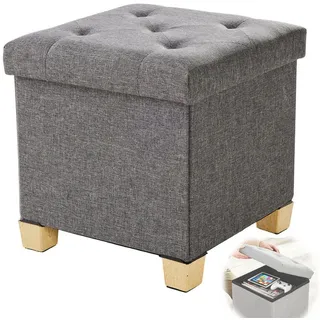 SURFOU Sitzhocker mit Stauraum und Deckel Aufbewahrungsbox Fußhocker bis 115 kg (38 x 38 x 38 cm Hocker mit Stauraum mit Holzfüßen 37 L), für Wohnzimmer Schlafzimmer Flur grau