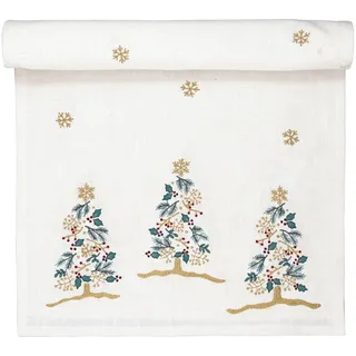 GreenGate Tischläufer Lucie Xmas Weiß mit TANNENBÄUMEN Gestickt Baumwolle 45x140
