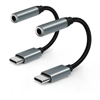 USB-C auf 3,5 mm Kopfhöreranschluss Adapter (2 Pack), Aux auf USB C Kopfhörer Adapter Typ C auf 3,5 mm Aux Adapter Kompatibel mit Samsung Galaxy, iPad Pro, MacBook(Grau)