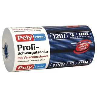 Pely clean Profi Schwerlastsäcke mit Verschlussband, 120 Liter, 18 Stück