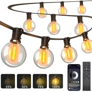 Lichterkette Außen mit App-Steuerung, 45m LED Lichterkette Außen Strom mit G40 Glühbirnen, Musik Sync 4 Modi Timer Dimmbar Lichterkette Outdoor Wetterfest für Balkon, Garten, Party, Hochzeit