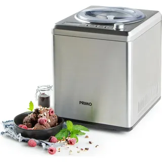 PRIMO PR408IM Eismaschine - Speiseeismaschine - Selbstkühlend - Mit Kompressor - 2L - Silber - Silber