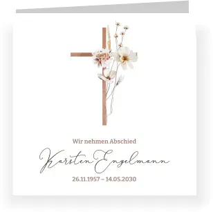 Einladungskarte Trauerfeier: Zarte Blumen mit Foto in Weiß