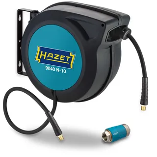 HAZET Schlauchroller Mit Schnellkupplung 9040N/2 I mit Stop at any point-Funktion, Gebremstes Aufwickeln I passend für Druckluft oder Wasser