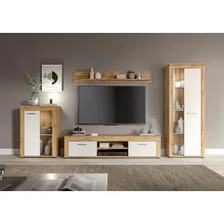 INOSIGN Wohnwand »Aosta, 4-tlg., best. aus: Vitrine, Lowboard, Wandboard & Vitrine hoch«, (4 St.), Wohnwand, Kombination, Anbauwand, Möbel Set, Schrankwand, Möbel Kombi, weiß