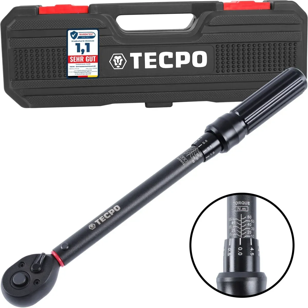 TECPO Drehmomentschlüssel | Abtrieb Außenvierkant 10 mm (3/8") | 10...