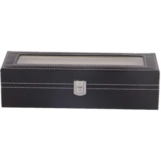 LVUNZJCA Uhrenbox Faux-Leder-Uhr-Aufbewahrungsbehälter-Uhr-Schmucksachen Armband 6 Slots Schwarz Kratzfest für Damen und Herren