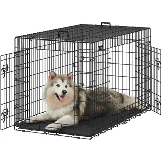 Feandrea Hundekäfig, klappbar, mit 2 Türen, ausziehbare Kunststoffschale, 136 x 79 x 87 cm, XXXL, schwarz PPD054B01