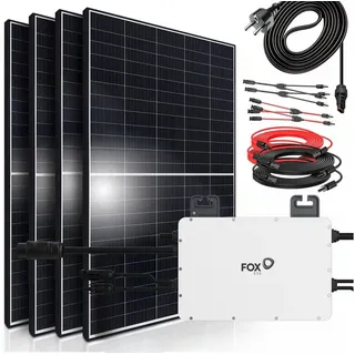 SUNNIVA® 1800W Balkonkraftwerk 800W komplett Steckdose - FOX ESS 800W Wechselrichter - PV Solaranlage Komplettset - 4x 450W (1800W) Solarmodule - inkl. 5m Kabel - Bluetooth, WIFI